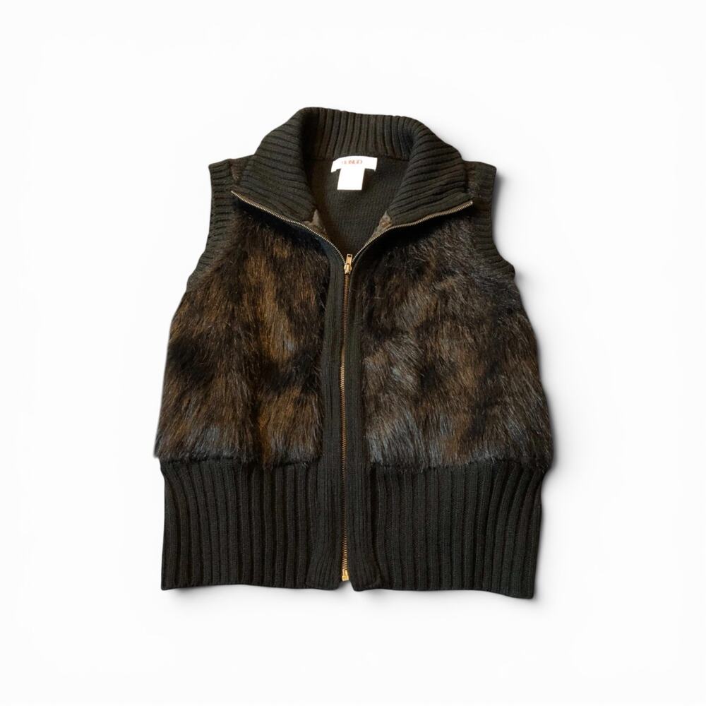 Bongo Vintage Faux Fur Zipper Vest Belted Back Large